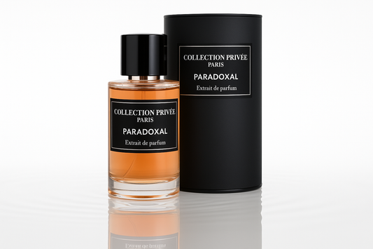 Parfum Paradoxal avec fond blanc et effet flaque d'eau